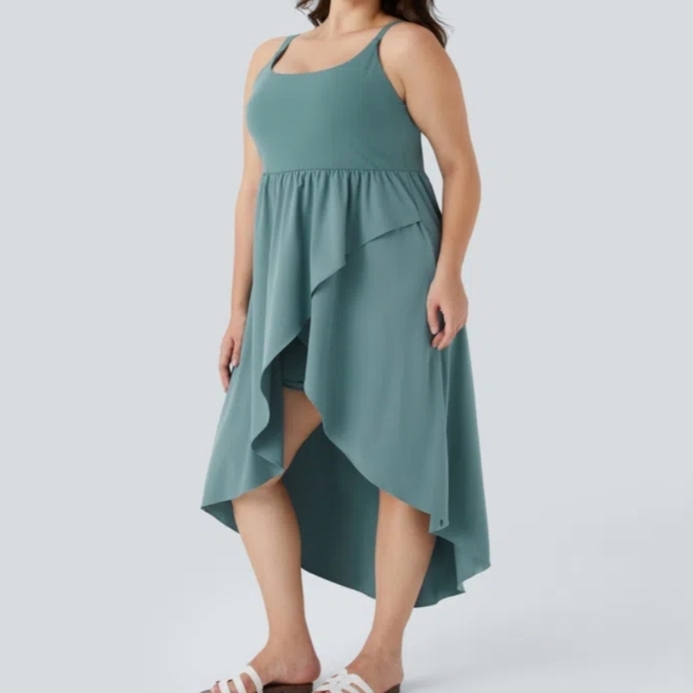 Halara Breezeful Asymmetric Cross Over Hem Flowy Quick Dry Midi Dress Size Large